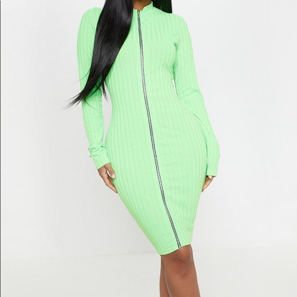 Lime green, long sleeve dress